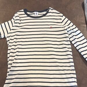 Petit Bateau size 14 Striped Long-Sleeve Tee - Cream & Navy - Kids